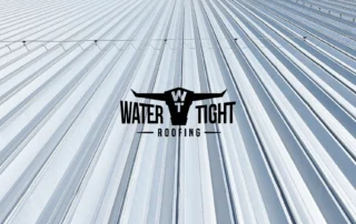 Standing seam metal roofing with WaterTight Roofing logo